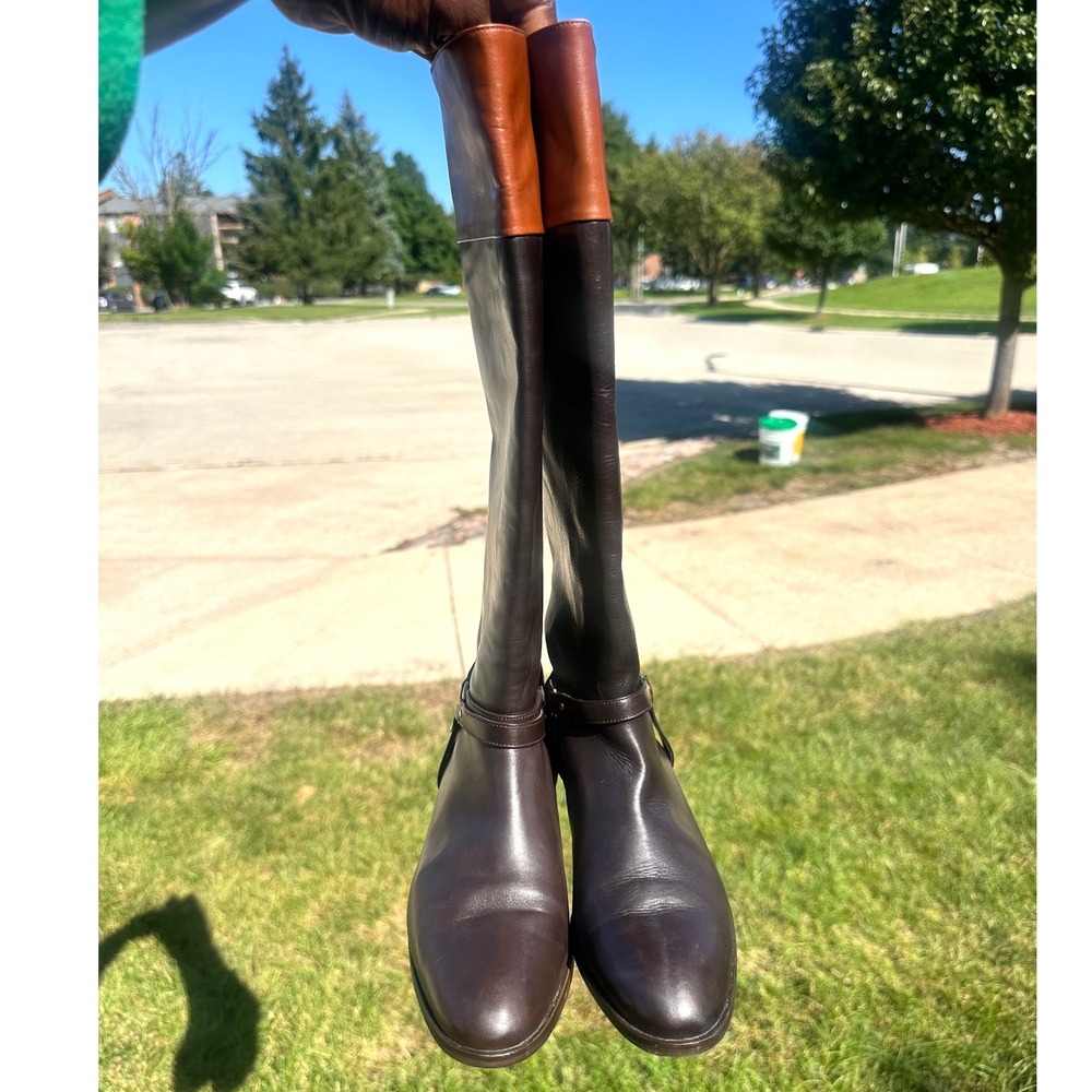 Brooks Brothers Two Tone Women's Tall Leather Riding Boots Size 6.5 Brown Cognac - Picture 5 of 13